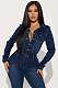 2025 NEW Women Denim Long Sleeves Buttons Bodycon Flared Jumpsuit LX-3568