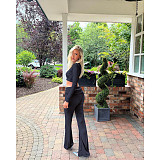 2025 Fashion Girls Square Collar Crop Top And Long Pants 2 Pieces Sets ASL-6703