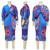 Fashion Printed Women Batwing Sleeve V-neck Maxi Dress YF-10263