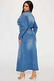 2025 NEW Women Denim Lapel Buttons Pockets Split Maxi Dress LX-3566