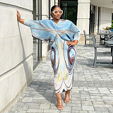 Fashion Printed Women Batwing Sleeve V-neck Maxi Dress YF-10263