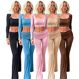 2025 Fashion Girls Square Collar Crop Top And Long Pants 2 Pieces Sets ASL-6703
