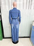 2025 NEW Women Denim Lapel Buttons Pockets Split Maxi Dress LX-3566