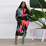 Fashion Printed Women Batwing Sleeve V-neck Maxi Dress YF-10263