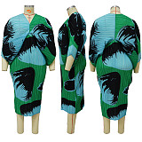 Fashion Printed Women Batwing Sleeve V-neck Maxi Dress YF-10263