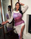 Sexy Strapless Long Sleeves Knitted Split Maxi Dress ZS-0301