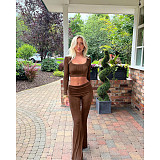 2025 Fashion Girls Square Collar Crop Top And Long Pants 2 Pieces Sets ASL-6703