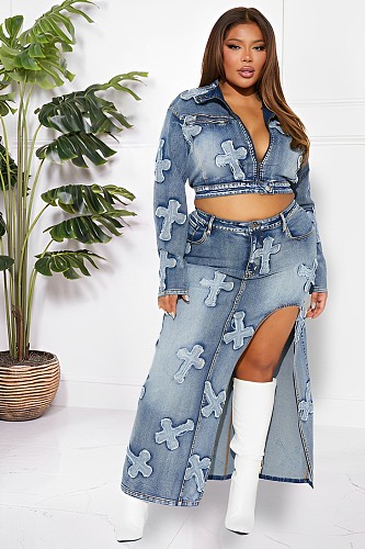 Cross Your Heart Denim Maxi Skirt Set NIYA-8159