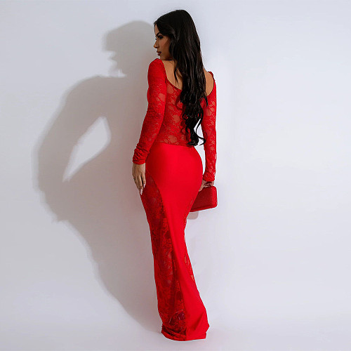 2025 Sexy Ladies Lace Patchwork Long Dresses Nightclub YF-10701