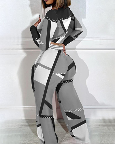 Long Sleeve Short Tshirt Wide Leg Pants Two Piece Set Women SAN-9084