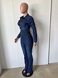 2025 NEW Women Denim Long Sleeves Buttons Bodycon Flared Jumpsuit LX-3568