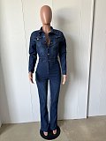 2025 NEW Women Denim Long Sleeves Buttons Bodycon Flared Jumpsuit LX-3568