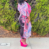 Fashion Printed Women Batwing Sleeve V-neck Maxi Dress YF-10263