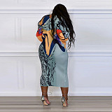 Fashion Printed Women Batwing Sleeve V-neck Maxi Dress YF-10263