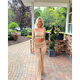 2025 Fashion Girls Square Collar Crop Top And Long Pants 2 Pieces Sets ASL-6703