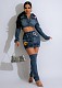 Casual Denim Sets Women Embroidery Long Sleeves Jacket And Short Skirt YUN-51099
