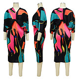Fashion Printed Women Batwing Sleeve V-neck Maxi Dress YF-10263