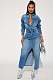 2025 NEW Women Denim Lapel Buttons Pockets Split Maxi Dress LX-3566