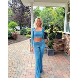 2025 Fashion Girls Square Collar Crop Top And Long Pants 2 Pieces Sets ASL-6703