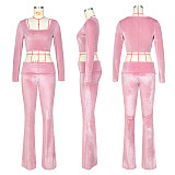 2025 Fashion Girls Square Collar Crop Top And Long Pants 2 Pieces Sets ASL-6703