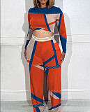 Long Sleeve Short Tshirt Wide Leg Pants Two Piece Set Women SAN-9084