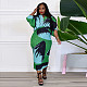 Fashion Printed Women Batwing Sleeve V-neck Maxi Dress YF-10263