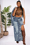 Cross Your Heart Denim Maxi Skirt Set NIYA-8159