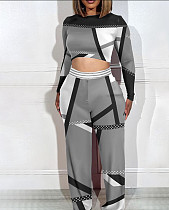 Long Sleeve Short Tshirt Wide Leg Pants Two Piece Set Women SAN-9084