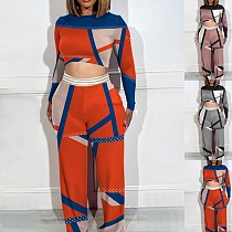 Long Sleeve Short Tshirt Wide Leg Pants Two Piece Set Women SAN-9084