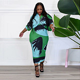 Fashion Printed Women Batwing Sleeve V-neck Maxi Dress YF-10263