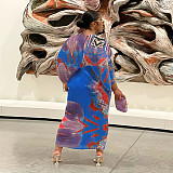 Fashion Printed Women Batwing Sleeve V-neck Maxi Dress YF-10263