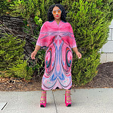 Fashion Printed Women Batwing Sleeve V-neck Maxi Dress YF-10263