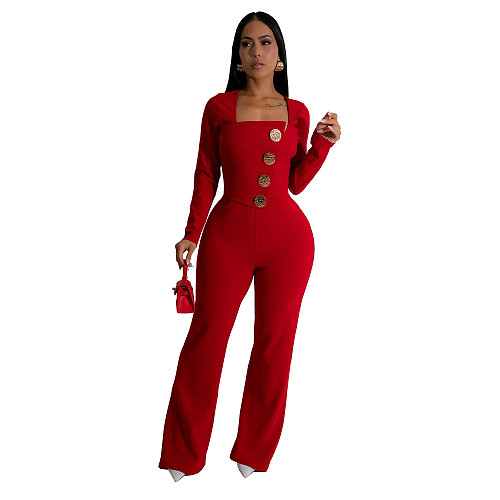 Women's Long Sleeve Wrap Arm Pants Slim Solid Color Rompers BY-7201