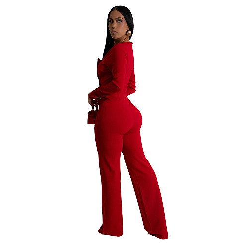 Women's Long Sleeve Wrap Arm Pants Slim Solid Color Rompers BY-7201