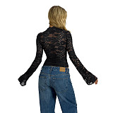 Deep V Slim Lace Long Sleeve Spice Girl Style Lace Top ASL-6772