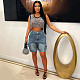 Casual Women Washed Pocket Cargo Quarter Pants Denim Shorts WA-77684