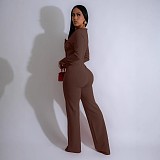 Women's Big Buttons Long Sleeve Sports Fitness Jumpsuit Solid Color OSM-4466