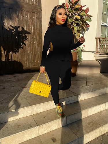 Long Sleeve Sided Split T Shirt Long Pants Outfits LP-66329