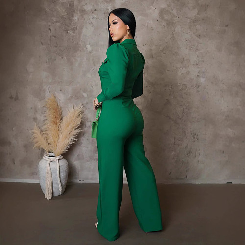 Leisure Lady Long Sleeves Solid Color Long Jumpsuit OSM-4468