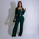 Women's Big Buttons Long Sleeve Sports Fitness Jumpsuit Solid Color OSM-4466