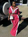 Casual Women's Zipper Color Splicing Long Straight Pants Sets 2 Pieces CH-24071