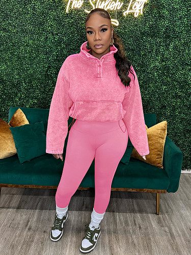 Women's Solid Color Tops And Bodycon Sporty Pants 2 Pieces Set CH-24069