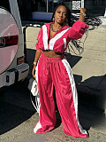 Casual Women's Zipper Color Splicing Long Straight Pants Sets 2 Pieces CH-24071