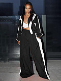 Casual Women's Zipper Color Splicing Long Straight Pants Sets 2 Pieces CH-24071