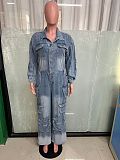 Women Overalls Denim Multi-pocket Wide-leg Jumpsuits LX-6036
