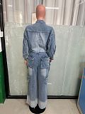Women Overalls Denim Multi-pocket Wide-leg Jumpsuits LX-6036