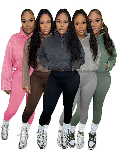 Women's Solid Color Tops And Bodycon Sporty Pants 2 Pieces Set CH-24069