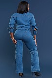 Women's Loose Stretch Wash Long Sleeve Cargo Denim Jumpsuit LX-3579