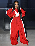 Casual Women's Zipper Color Splicing Long Straight Pants Sets 2 Pieces CH-24071