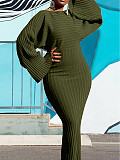 Women's Solid Color Splicing Asymmetrical Pit Strip Long Sleeve Maxi Dress OD-8625